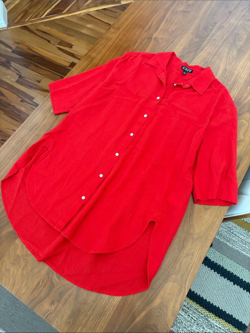 J. Crew Airy Gauze Cotton Button Up Cover Up Tunic Shirt - Red Size Small - Picture 8 of 10